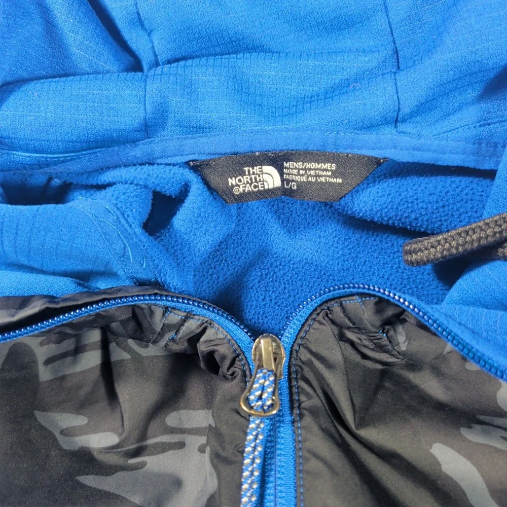 The North Face Hoodie Mens Large Blue Black Camo Hybrid Full Zip Fleece Jacket